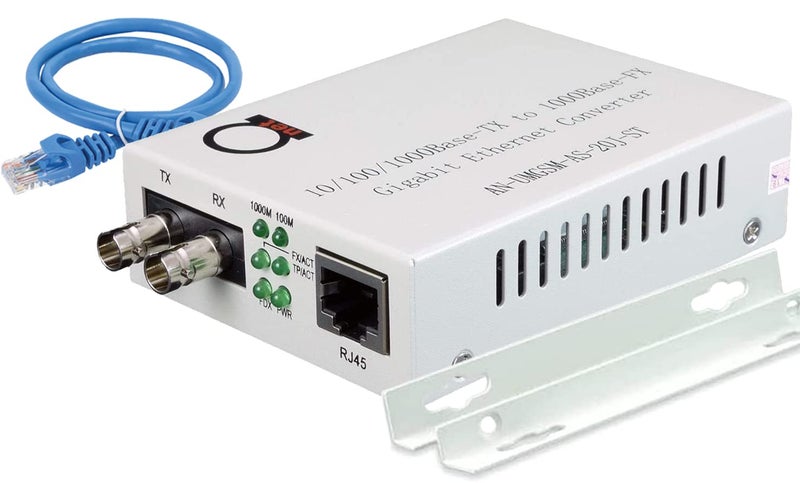 ADNET Single Mode ST Gigabit Fiber Media Converter - Built-in Fiber Module 20 km (12.42 Miles) ST â€“ to UTP Cat5e Cat6 10/100/1000 RJ-45 â€“ Auto Sensing Gigabit or Fast Ethernet - Jumbo Frame - LLF Support - Image 1
